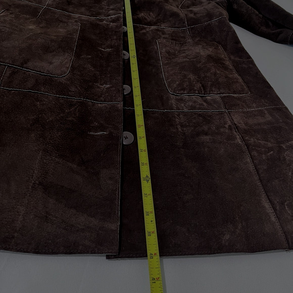 Suede Leather Coat SZ XL Dark Brown Western Boho Worn-in Real Suede Feel READ - Picture 8 of 10